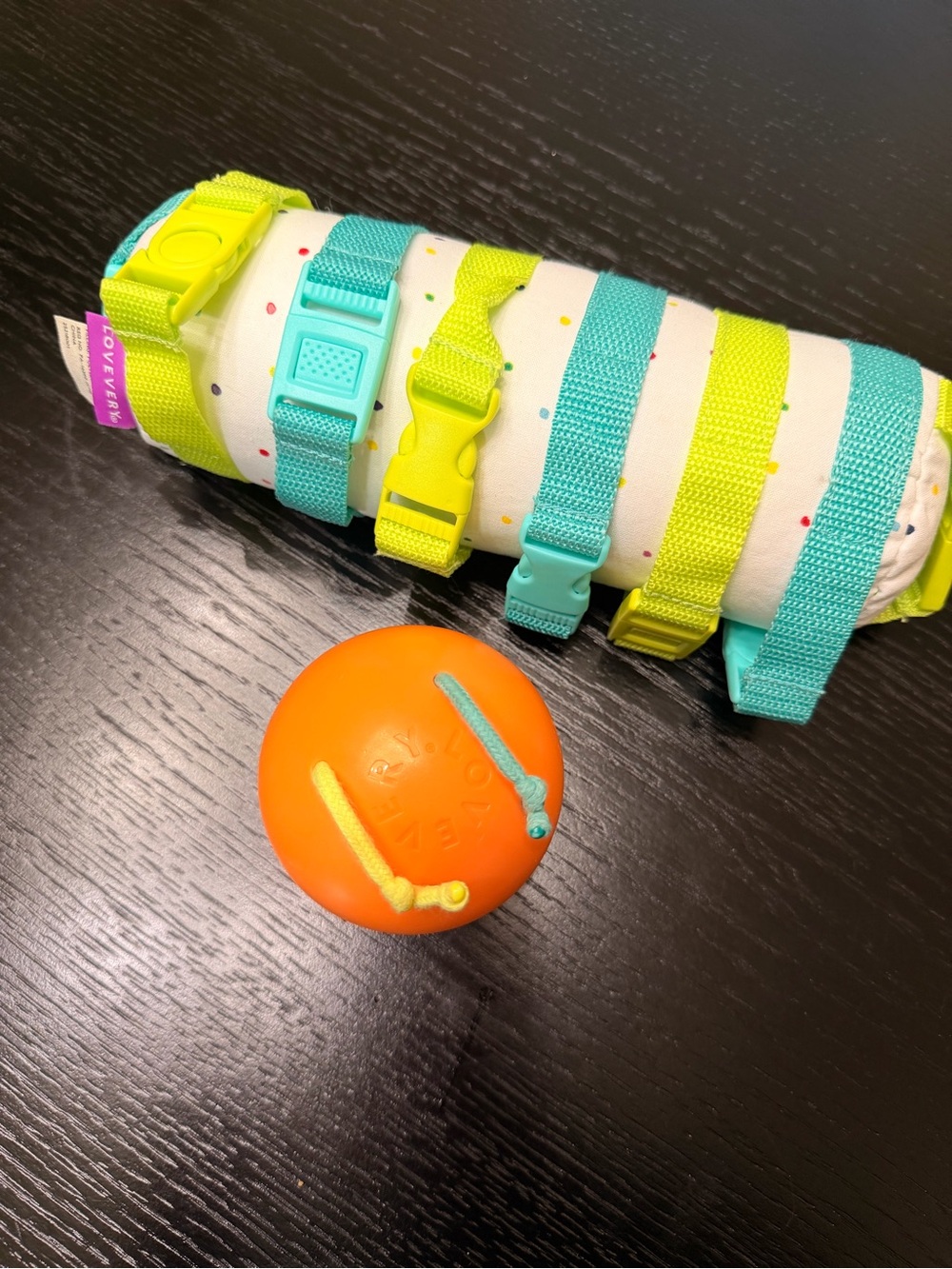 Bright Orange Play Ball with Teal & Lime Sensory Strap Roll - Unbranded